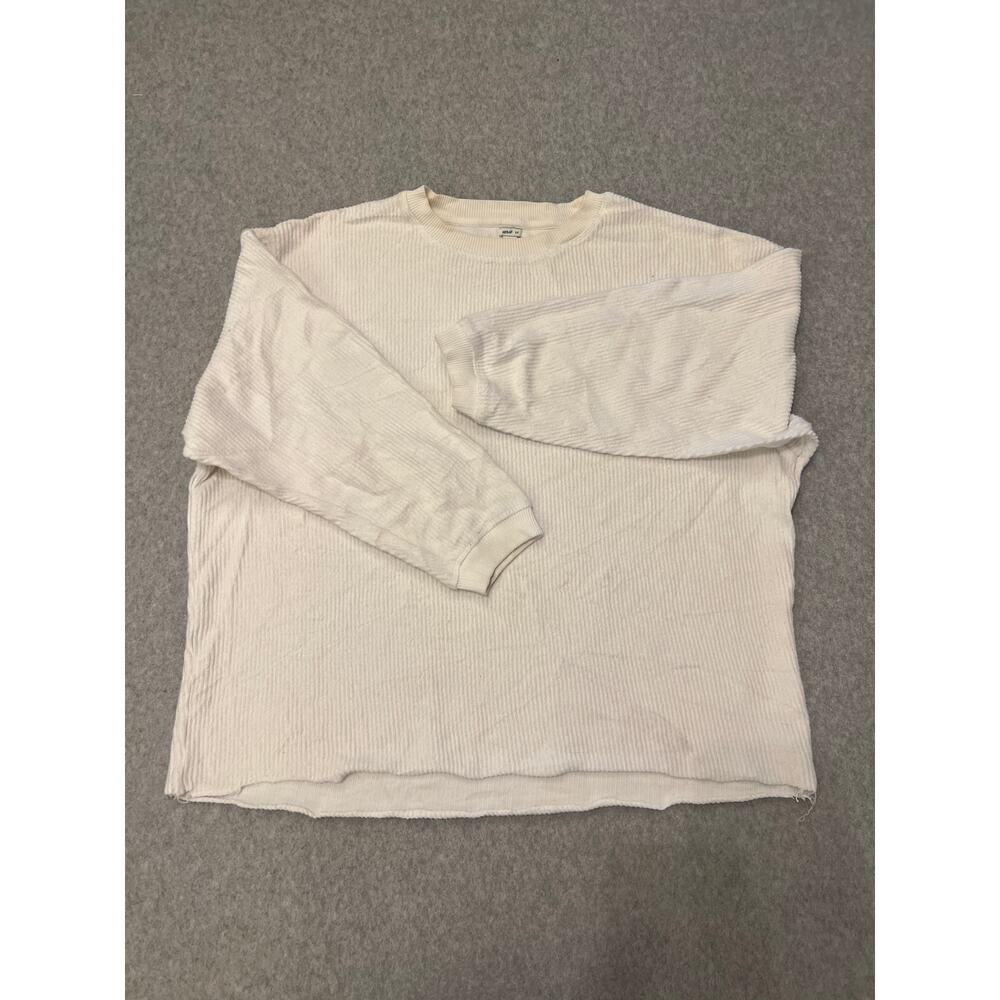 Aerie Sweater Mens Small Long Sleeve Crewneck‎ Ribbed Knit Cotton Pullover Cream - Picture 2 of 14